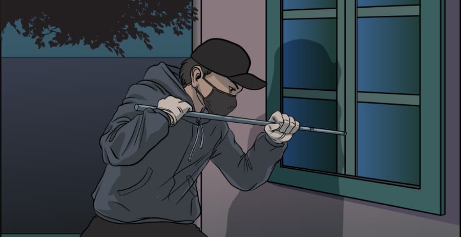 Illustration of burglar forcing entry through a window in Joplin